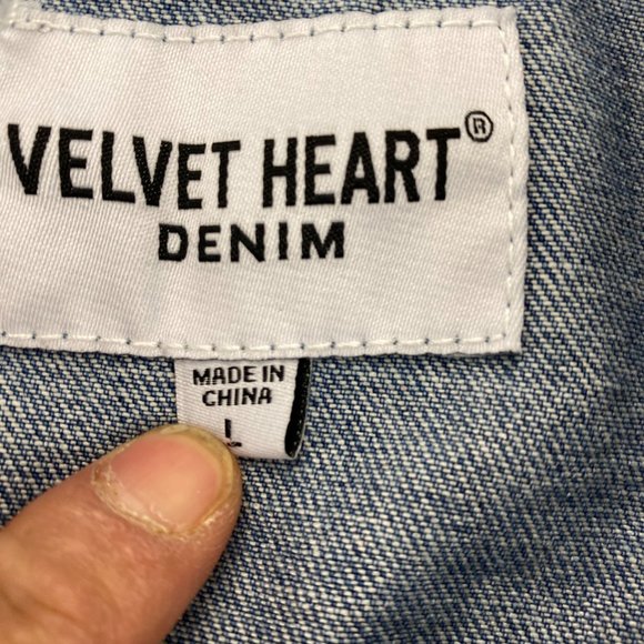Velvet Heart Jean Jacket Women Large L Blue Denim Button Up Casual Distressed - Picture 5 of 12